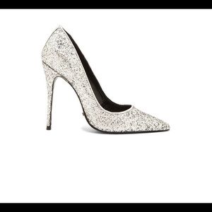 SCHUTZ Caiolea Silver Glitter Metallic Heel Pumps